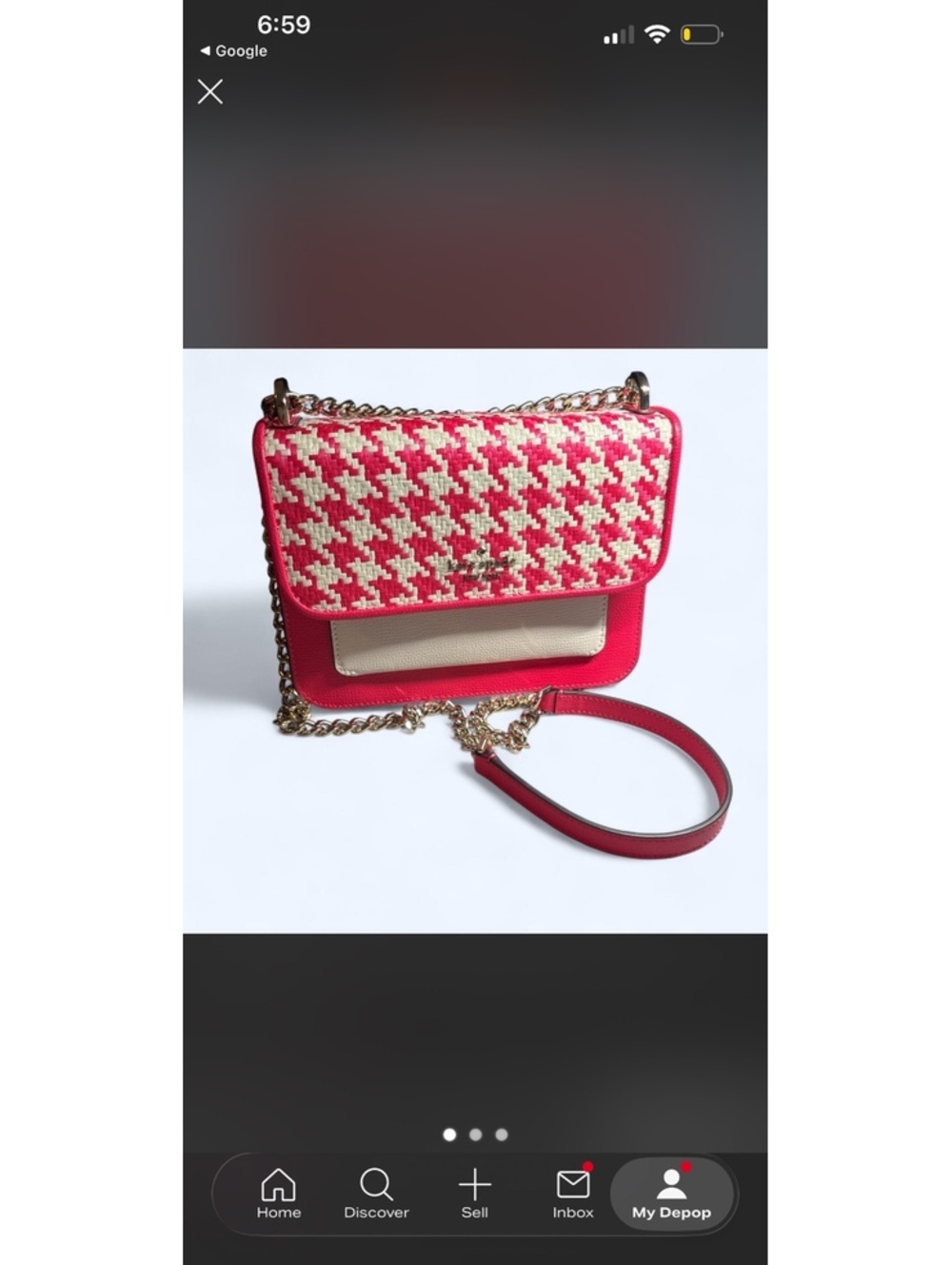 Kate Spade Remi Flap Chain Crossbody Shoulder Bag In Houndstooth Bikini Pink